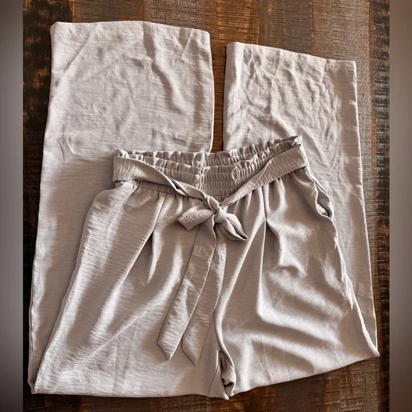 NWT Gracyoga Womens Wide Leg Pants High Waisted Flowy Tie Knot Trousers Gray - Picture 6 of 6